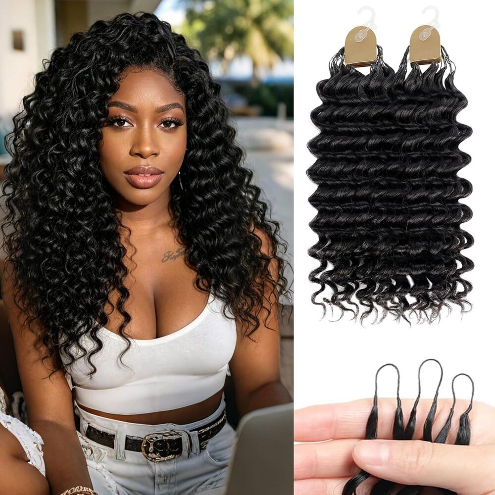 New 14" Deep Wave Crochet Human Hair 60g 50 Strands Miracle Knots Natural Black